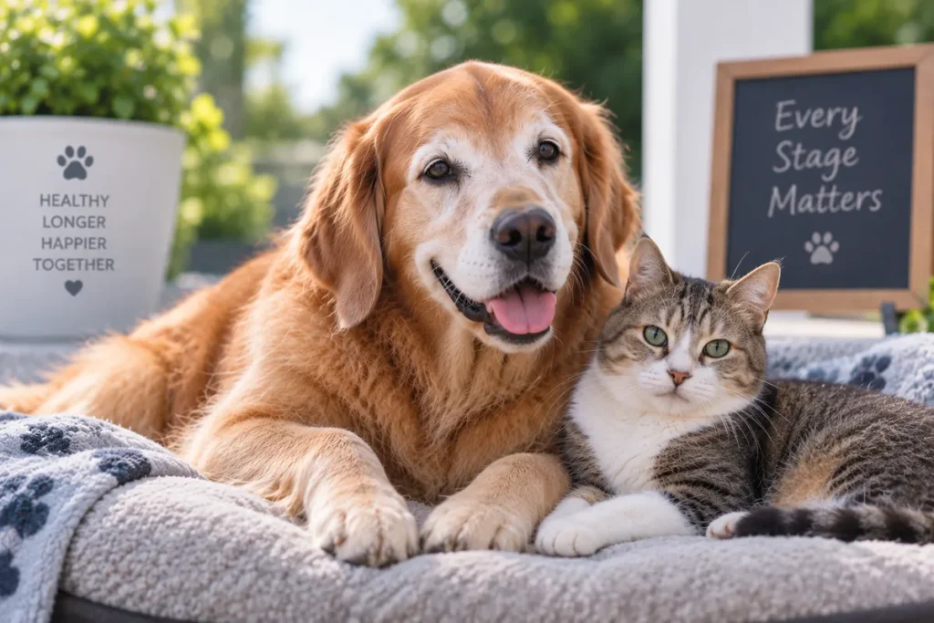 Senior dog with signs of aging and reduced vitality